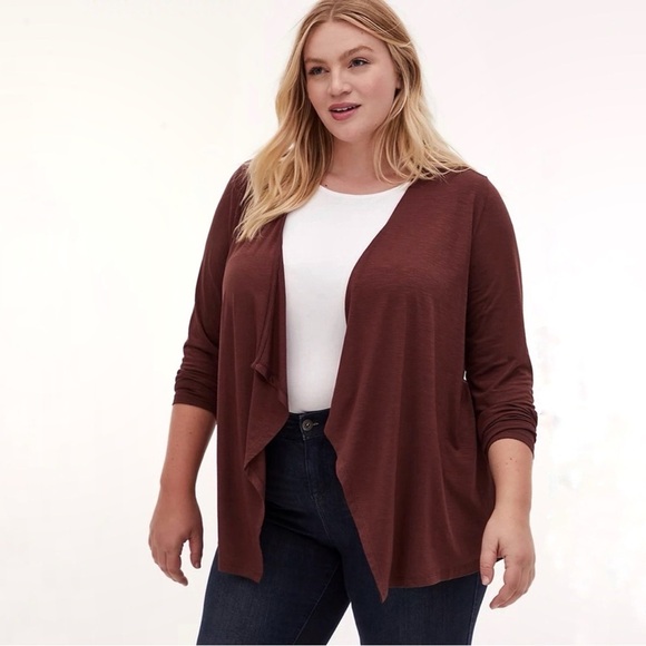 Torrid Brown Super Soft LS Slub Knit Draped Cardigan Plus 2X 18-20 NWT 13587040 - Picture 1 of 12